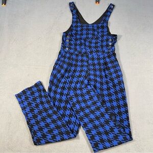 Wayf Blue and Black Houndstooth Jumpsuit, side pockets, size XS